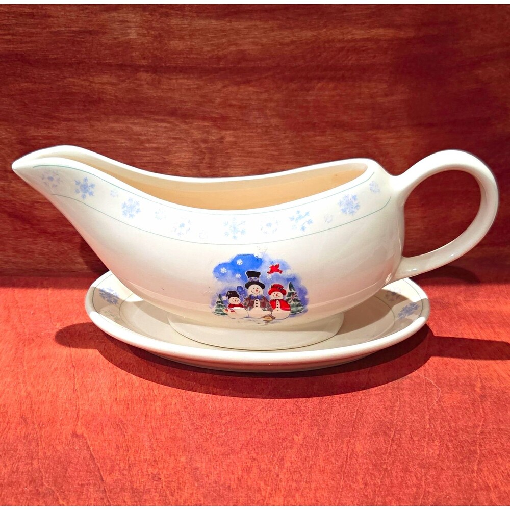 Royal Seasons Snowman Gravy Boat & Oval Platter 2-Pc Set Stonew Are Typo